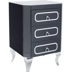 ArteHome Komody*Szafka nocna Marina 46/40/68cm z czarnego szkła na srebrnych nóżkach