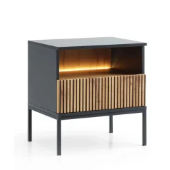 Piaski Szafki Nocne*Szafka nocna ryflowana Sento czarny / dąb wotan