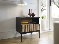 Piaski Szafki Nocne*Szafka nocna ryflowana Sento czarny / dąb wotan