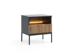 Piaski Szafki Nocne*Szafka nocna ryflowana Sento czarny / dąb wotan