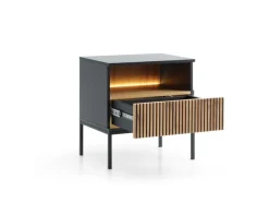 Piaski Szafki Nocne*Szafka nocna ryflowana Sento czarny / dąb wotan