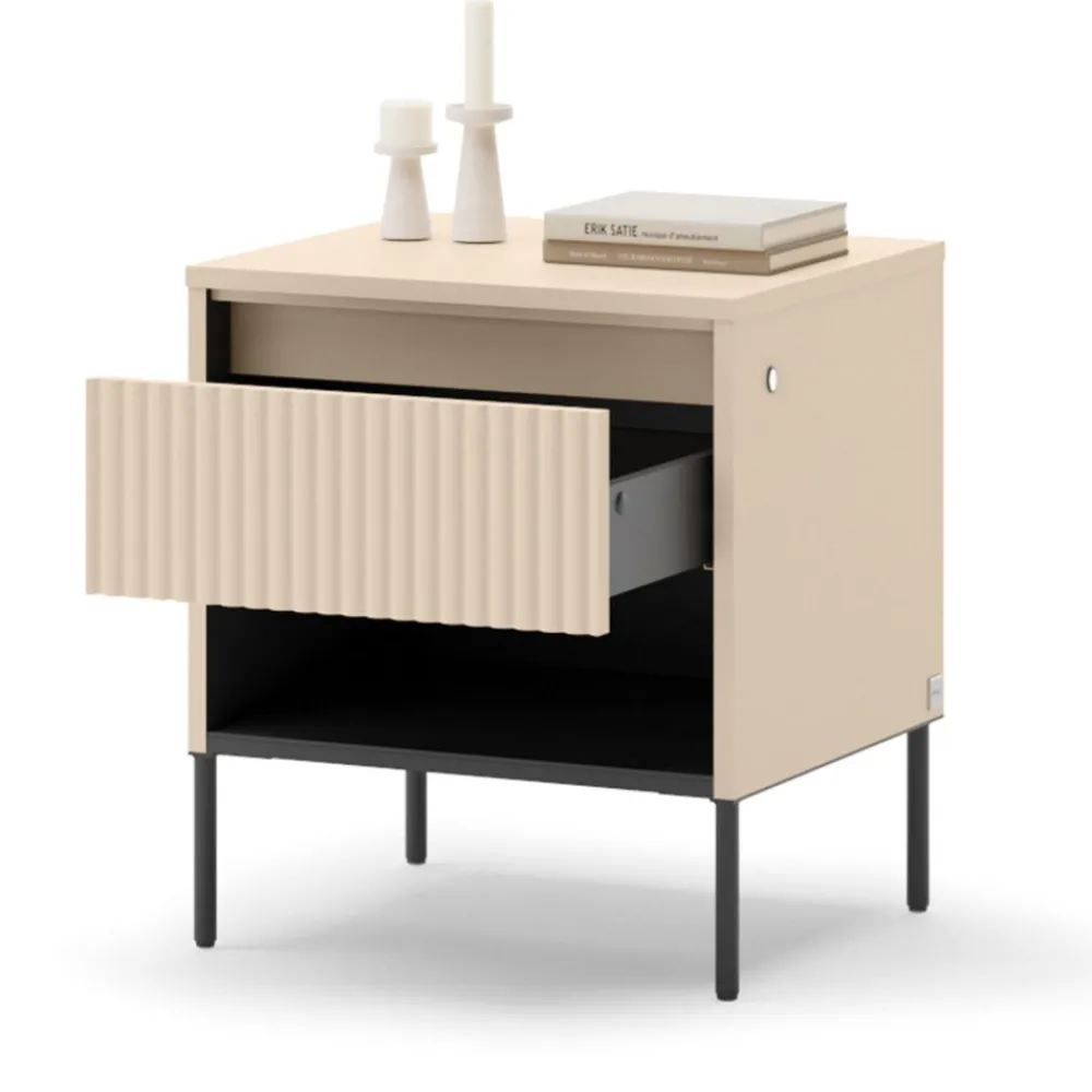Lenart Szafki Nocne Do Pokoju Młodzieżowego|Szafki Nocne Do Sypialni*Szafka nocna z LED do sypialni TREND TS-10 Beż piaskowy + czarny