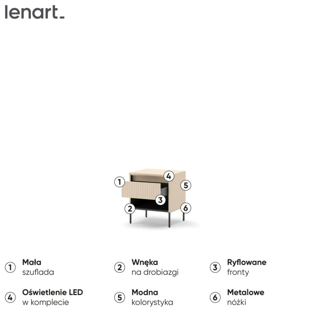Lenart Szafki Nocne Do Pokoju Młodzieżowego|Szafki Nocne Do Sypialni*Szafka nocna z LED do sypialni TREND TS-10 Beż piaskowy + czarny