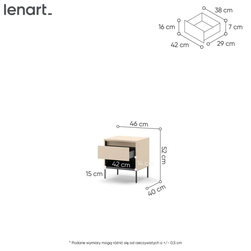 Lenart Szafki Nocne Do Pokoju Młodzieżowego|Szafki Nocne Do Sypialni*Szafka nocna z LED do sypialni TREND TS-10 Beż piaskowy + czarny