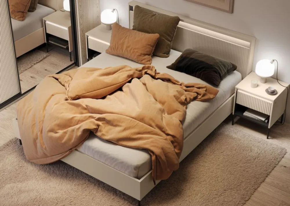 Lenart Szafki Nocne Do Pokoju Młodzieżowego|Szafki Nocne Do Sypialni*Szafka nocna z LED do sypialni TREND TS-10 Beż piaskowy + czarny