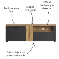 Mebelbos Szafki Rtv Do Salonu|Szafki Rtv*Szafka RTV Esteban 150 cm – nowoczesna szafka grafit/dąb evok z szufladą i wnęką