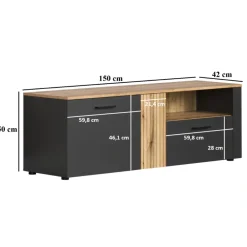 Mebelbos Szafki Rtv Do Salonu|Szafki Rtv*Szafka RTV Esteban 150 cm – nowoczesna szafka grafit/dąb evok z szufladą i wnęką
