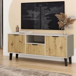 Mebelbos Szafki Rtv Do Salonu|Szafki Rtv*Szafka RTV kaszmirowa z debem artisan, ryflowane fronty BORG DUO