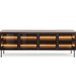 Laski Meble Szafki Rtv Do Salonu|Szafki Rtv*Szafka RTV Lumi 4D – dąb dunin / czerń z dymionym szkłem i oświetleniem LED