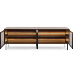 Laski Meble Szafki Rtv Do Salonu|Szafki Rtv*Szafka RTV Lumi 4D – dąb dunin / czerń z dymionym szkłem i oświetleniem LED