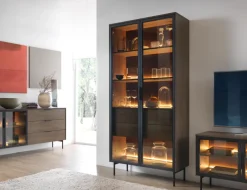 Laski Meble Szafki Rtv Do Salonu|Szafki Rtv*Szafka RTV Lumi 4D – dąb dunin / czerń z dymionym szkłem i oświetleniem LED