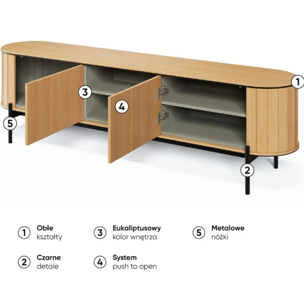 Lenart Szafki Rtv Do Salonu|Szafki Rtv*Szafka RTV półokrągła 200 cm Rotto RT-06 dąb vincenza/eukaliptus