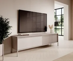Laski Meble Szafki Rtv Do Salonu|Szafki Rtv*Szafka RTV ryflowana z szafkami 187 cm Senso 2d beżowa