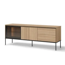 Lenart Szafki Rtv Do Salonu|Szafki Rtv*Szafka RTV z witryną i szufladami VISSO VI-07 dąb linearny