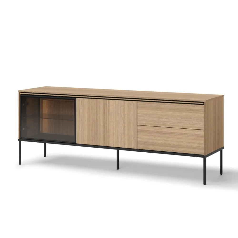 Lenart Szafki Rtv Do Salonu|Szafki Rtv*Szafka RTV z witryną i szufladami VISSO VI-07 dąb linearny