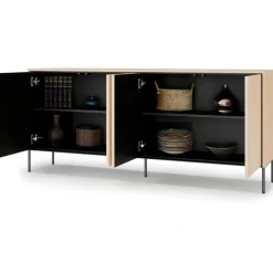 Lenart Komody Do Przedpokoju|Komody Do Jadalni*Szeroka komoda z oświetleniem LED Flow FW-04 dąb vincenza bielona/czarny