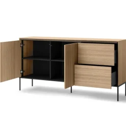 Lenart Komody Do Sypialni|Komody Do Salonu*Szeroka komoda z szafkami VISSO VI-04 dąb linearny