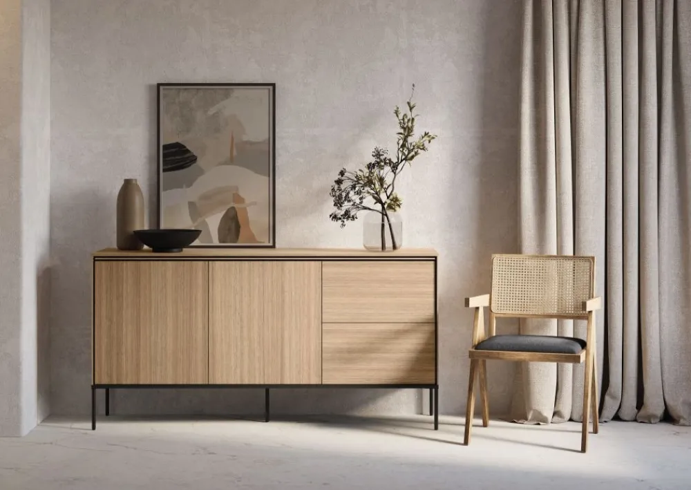 Lenart Komody Do Sypialni|Komody Do Salonu*Szeroka komoda z szafkami VISSO VI-04 dąb linearny