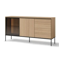 Lenart Komody Do Jadalni|Komody Do Sypialni*Szeroka komoda z witryną VISSO VI-05 dąb linearny