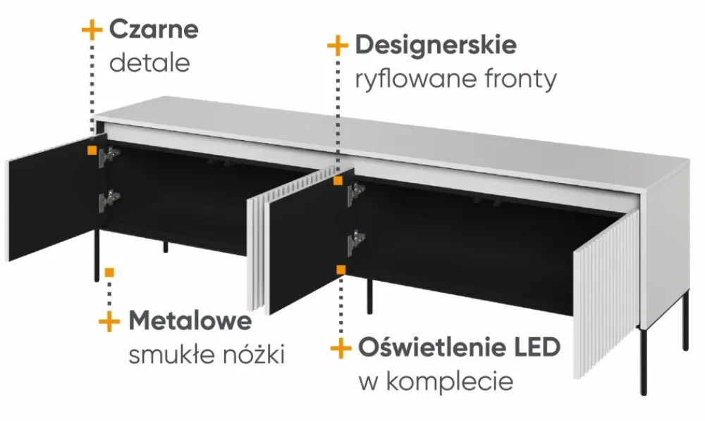 Lenart Szafki Rtv*Szeroka szafka RTV ryflowana Trend TR-06 biała