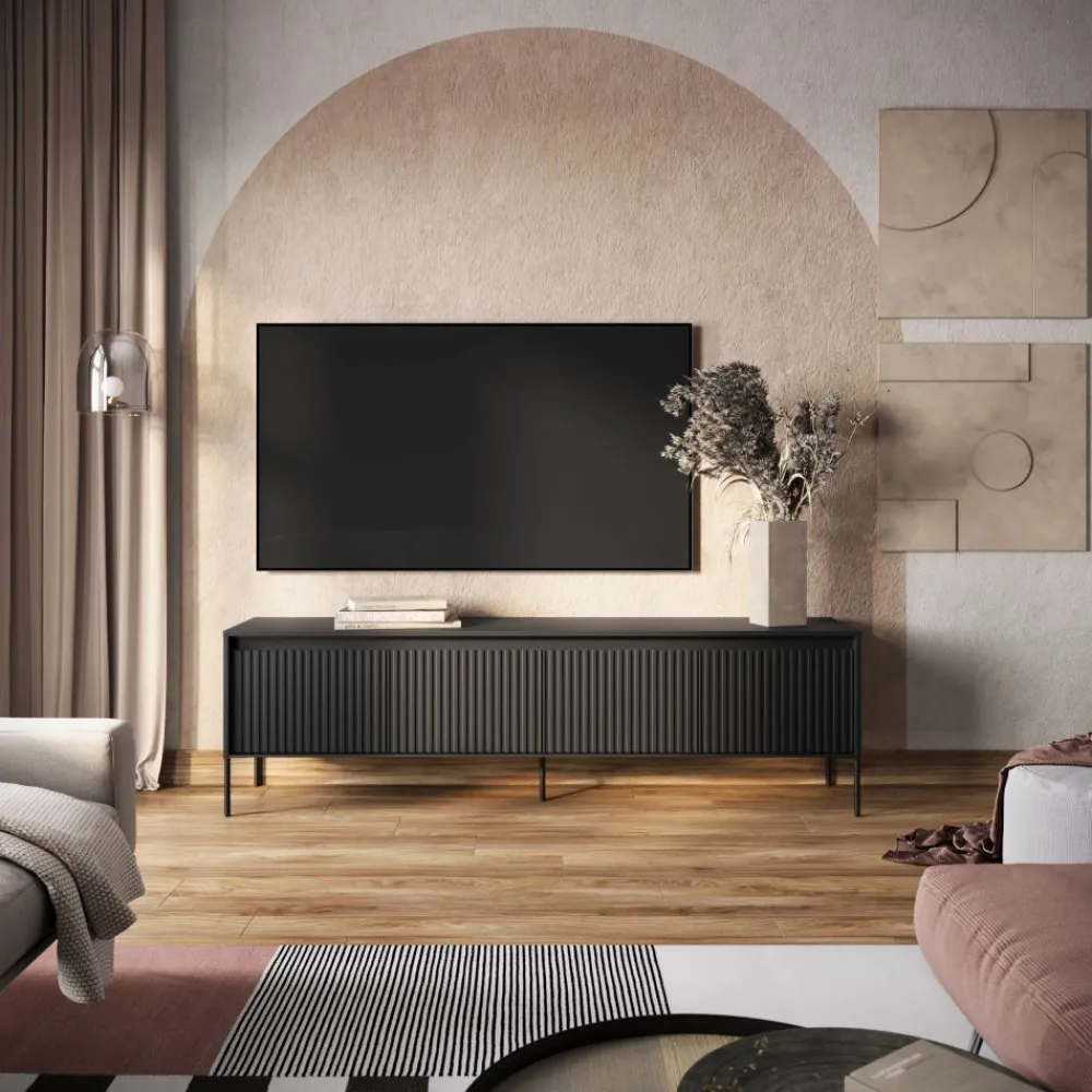 Lenart Szafki Rtv*Szeroka szafka RTV ryflowana Trend TR-06 biała