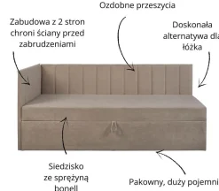 Dzieci Mebelbos Łóżka Młodzieżowe|Łóżka Do Pokoju Dziecięcego*Tapczan młodzieżowy 90x200 z pojemnkiem Cropp beżowy