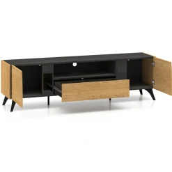 ML Meble Szafki Rtv Do Salonu|Szafki Rtv*Toscania 06 Dąb Baltic Dune/Jesion Prestige Czarny - RTV 2D1S