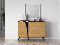 ML Meble Komody*Toscania 05 Dąb Baltic Dune/Jesion Prestige Czarny - Komoda 1D 3S