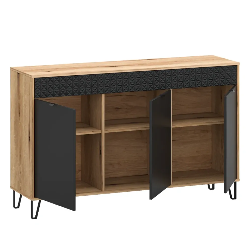 Mebelbos Komody Do Biura|Komody Do Przedpokoju*Trzydrzwiowa komoda z ryflowanym frontem Bellano 3D