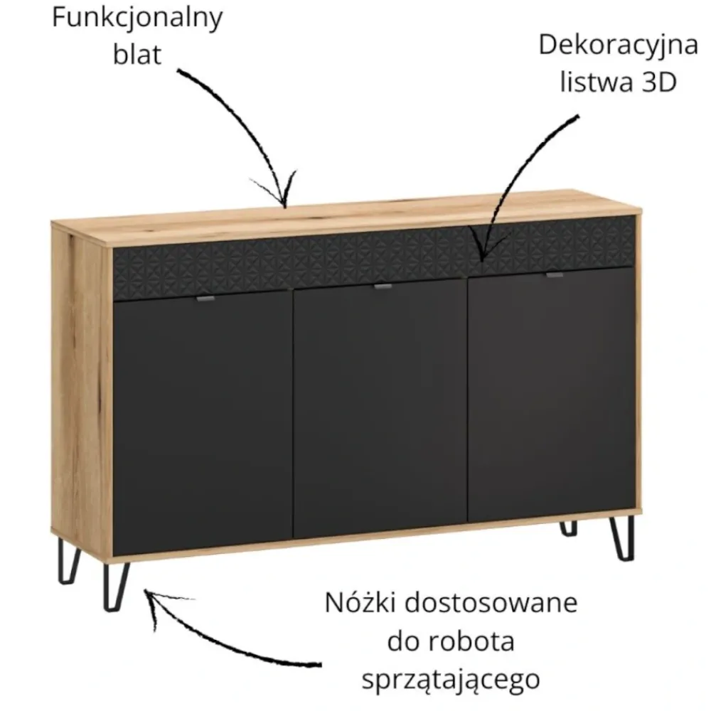 Mebelbos Komody Do Biura|Komody Do Przedpokoju*Trzydrzwiowa komoda z ryflowanym frontem Bellano 3D