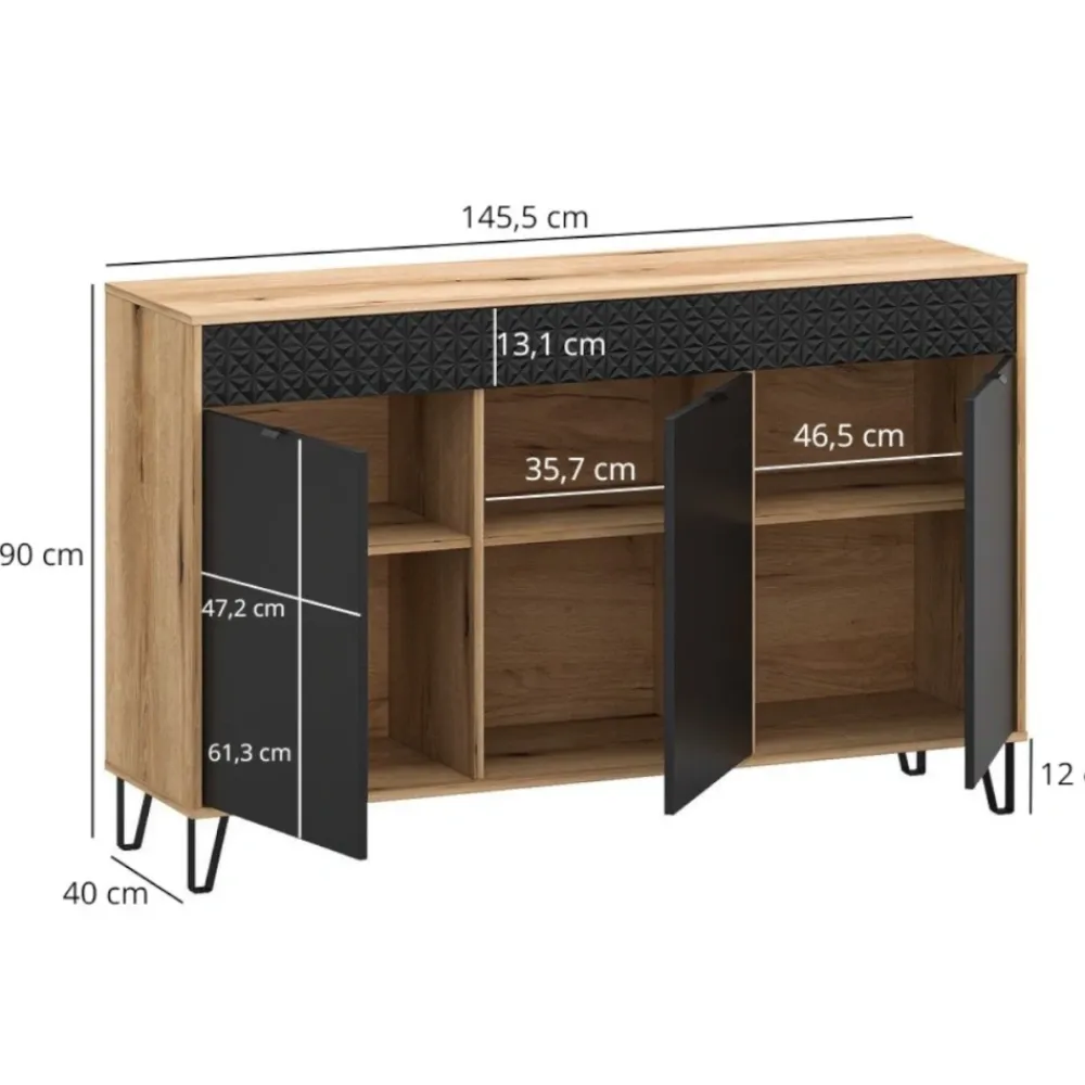 Mebelbos Komody Do Biura|Komody Do Przedpokoju*Trzydrzwiowa komoda z ryflowanym frontem Bellano 3D