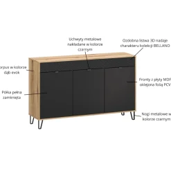 Mebelbos Komody Do Biura|Komody Do Przedpokoju*Trzydrzwiowa komoda z ryflowanym frontem Bellano 3D