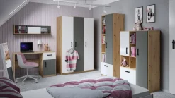 Dzieci ML Meble Szafy Do Przedpokoju|Szafy Do Pokoju Młodzieżowego*Trzydrzwiowa szafa z drążkami i półkami FINI 02