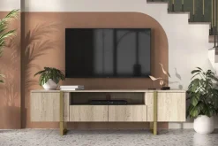 Bogart Szafki Rtv*VERICA RTV 200 2D2SZ - dąb biszkoptowy / złote nogi