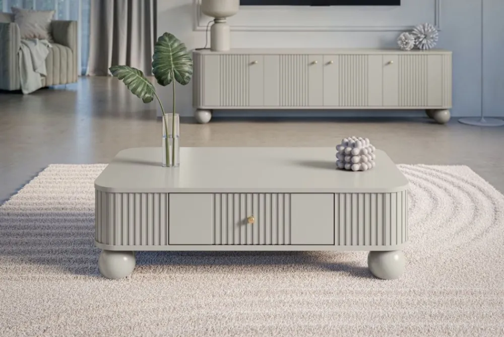 Bogart Stoliki Kawowe I Ławy*VESPER ŁAWA 103 1SZ - cashmere mdf / cashmere / złote uchwyty / nogi kule