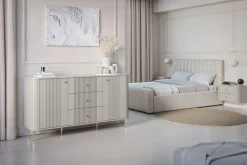 Bogart Komody*VESPER KOMODA 160 2D3SZ - cashmere mdf / cashmere / złote nogi