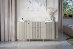 Bogart Komody*VESPER KOMODA 160 2D3SZ - cashmere mdf / cashmere / złote nogi