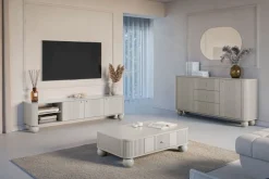 Bogart Komody*VESPER KOMODA 160 2D3SZ - cashmere mdf / cashmere / złote uchwyty / nogi kule