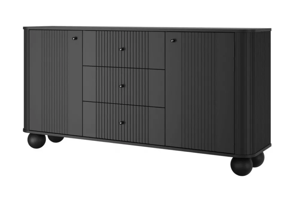 Bogart Komody Do Przedpokoju|Komody Do Sypialni*VESPER KOMODA 160 2D3SZ - czarny mdf / czarny mdf / czarne uchwyty / nogi kule