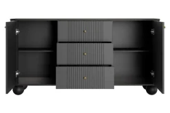 Bogart Komody Do Biura|Komody Do Sypialni*VESPER KOMODA 160 2D3SZ - czarny mdf / czarny mdf / złote uchwyty / nogi kule