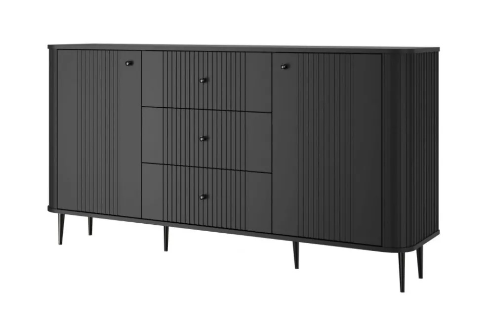 Bogart Komody*VESPER KOMODA 160 2D3SZ - czarny mdf / czarny mdf / czarne nogi