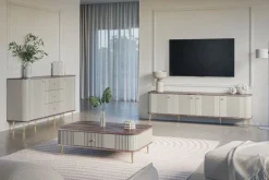 Bogart Szafki Rtv*VESPER RTV 187 4D - cashmere mdf / orzech / złote nogi