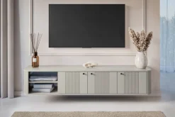 Bogart Szafki Rtv*VESPER RTV 187 3D - cashmere mdf / cashmere / czarne uchwyty / wisząca