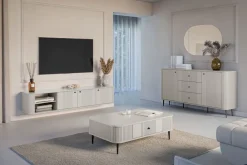 Bogart Szafki Rtv*VESPER RTV 187 3D - cashmere mdf / cashmere / czarne uchwyty / wisząca