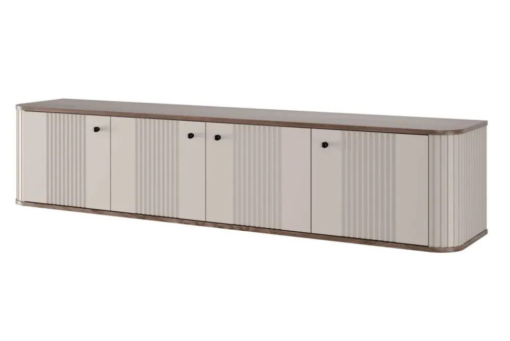 Bogart Szafki Rtv*VESPER RTV 187 4D - cashmere mdf / orzech / czarne uchwyty / wisząca