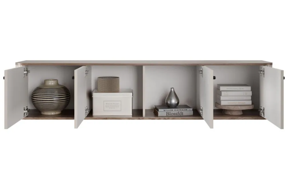 Bogart Szafki Rtv*VESPER RTV 187 4D - cashmere mdf / orzech / czarne uchwyty / wisząca