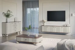 Bogart Szafki Rtv*VESPER RTV 187 4D - cashmere mdf / orzech / czarne uchwyty / wisząca