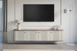 Bogart Szafki Rtv*VESPER RTV 187 4D - cashmere mdf / orzech / czarne uchwyty / wisząca