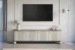 Bogart Szafki Rtv*VESPER RTV 187 4D - cashmere mdf / orzech / złote uchwyty / nogi kule