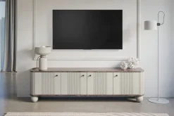 Bogart Szafki Rtv*VESPER RTV 187 4D - cashmere mdf / orzech / czarne uchwyty / nogi kule